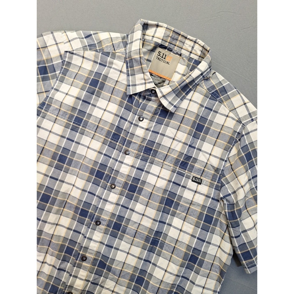 5.11 Tactical Mens Small Blue Plaid‎ Concealed Carry Short Sleeve Snap Front